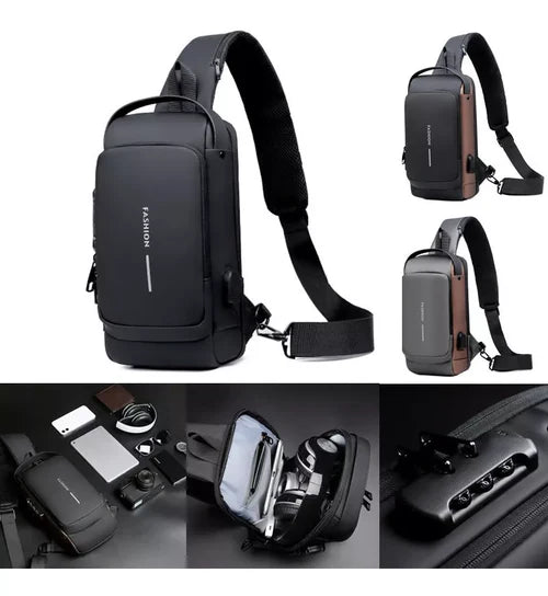 Mochila Bandolera Antirrobo con Candado y Carga USB